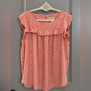 LOFT Coral Floral Ruffle Cap-Sleeve Blouse